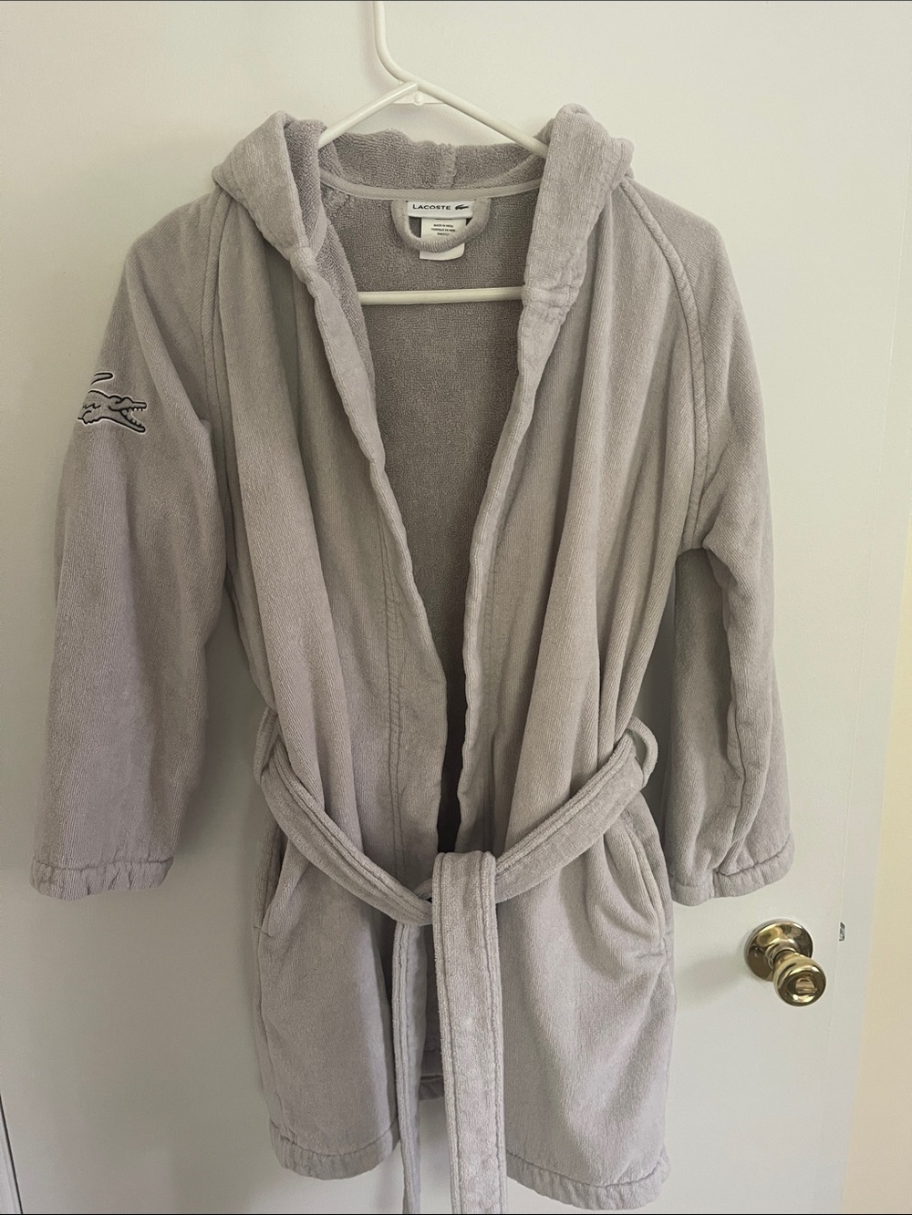 Lacoste Hooded Terry Robe in Light Gray